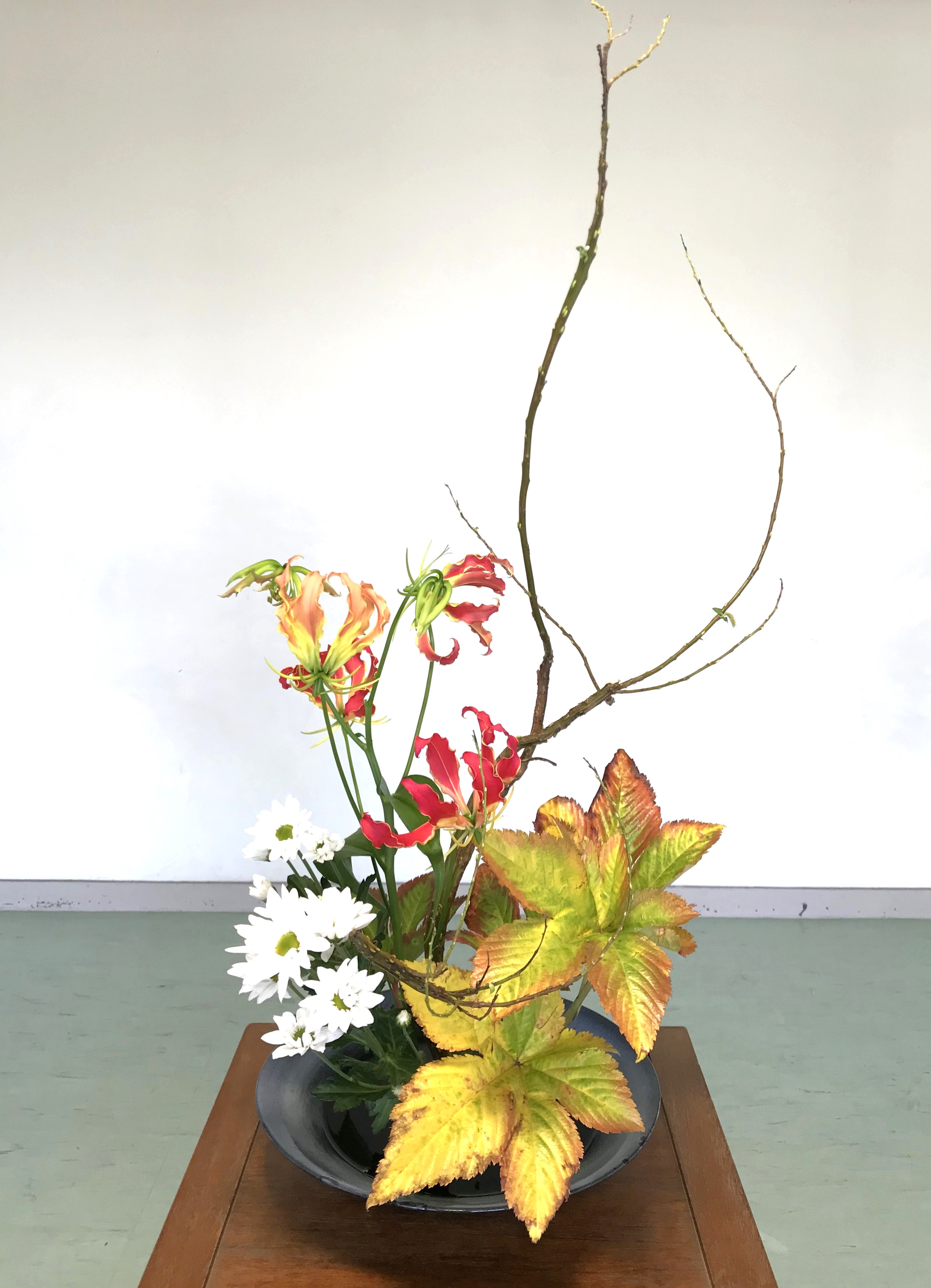 『1023　石化柳　キイチゴ　グロリオサ　スプレー菊』の画像